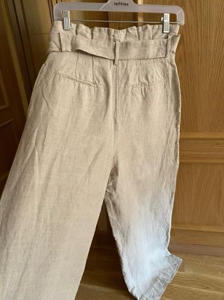 Pantalón Zara Lino Ancho Talla M Beige