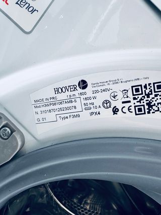 213.Lavadora Hoover 10 kilos 1600rpm Inverter Nuev