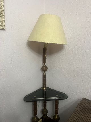 Lampada da terra vintage in legno e vetro