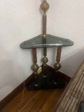 Lampada da terra vintage in legno e vetro