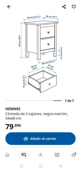 Mesita de noche IKEA HEMNES negra