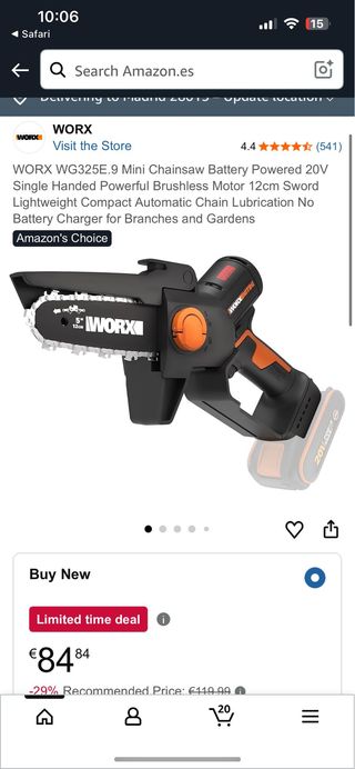 Motosierra WORX WG325E.9 Batería 20V