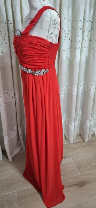 Vestido largo fiesta rojo con pedrería