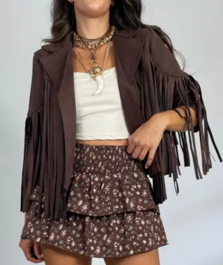 Chaqueta con flecos marrón