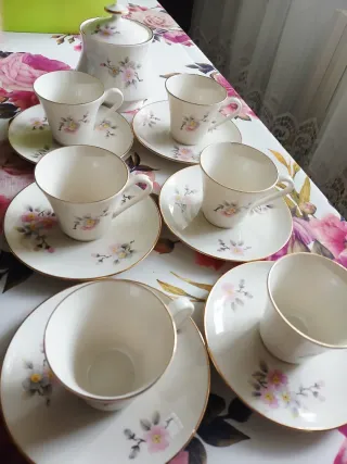 Set Tazze Caffè Porcellana Fiori Rosa