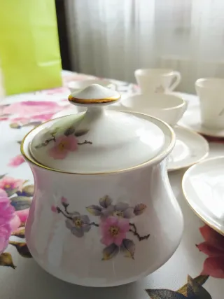 Set Tazze Caffè Porcellana Fiori Rosa