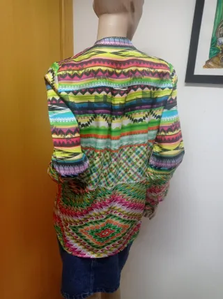 Camisa Custo Barcelona Seda Multicolor