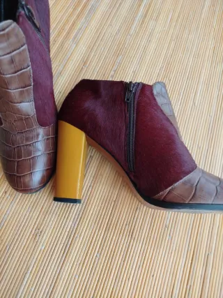 Botines Piel Marrón y Burdeos