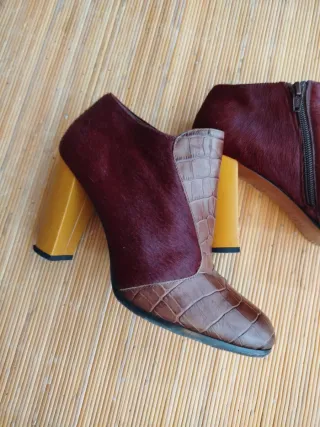 Botines Piel Marrón y Burdeos