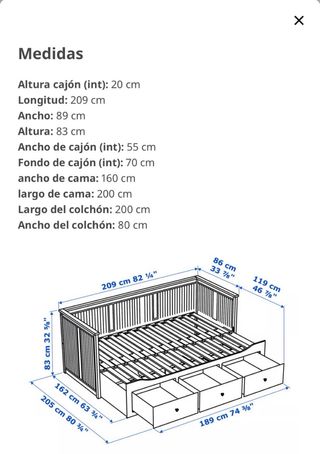 Cama extensible IKEA HEMNES 80x200  con almacenaje