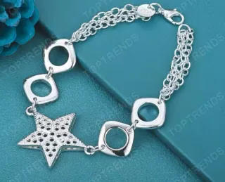 Pulsera Plata 925 Estrella y Cuadrados