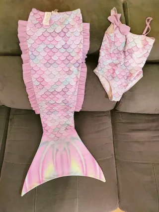 Bañador sirena con cola rosa y morado talla 6niña