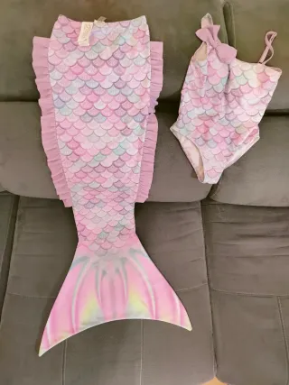 Bañador sirena con cola rosa y morado talla 6niña