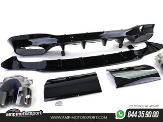 DIFUSOR TRASERO NEGRO BRILLO CON COLAS REDONDAS NEGRAS PARA MERCEDES CLA C118