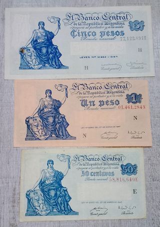 Billetes Antiguos Argentinos: 5, 1 y 0.5 Pesos