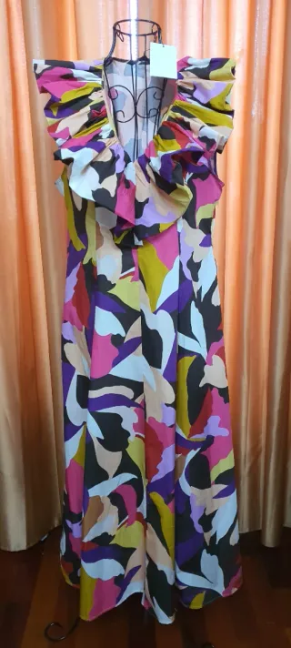 Vestido Zara MIDI volantes estampado