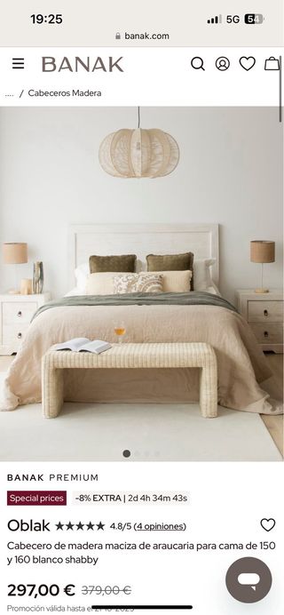 Cabecero madera maciza 150-160 Banak