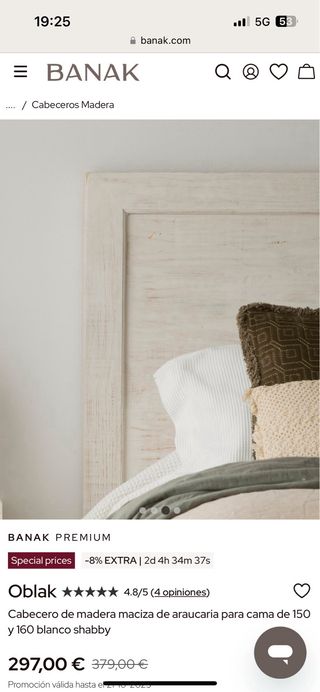 Cabecero madera maciza 150-160 Banak