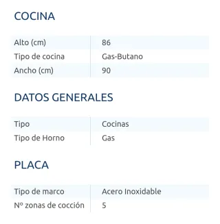 Cocina Jocel 5 fuegos cristal y metal