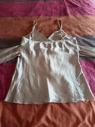 Camisa tirantes rayas beige y marrón