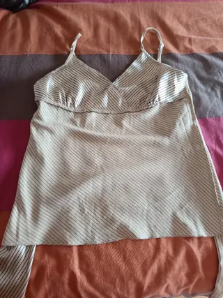 Camisa tirantes rayas beige y marrón