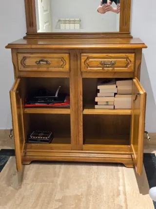 Mueble recibidor madera maciza con espejo