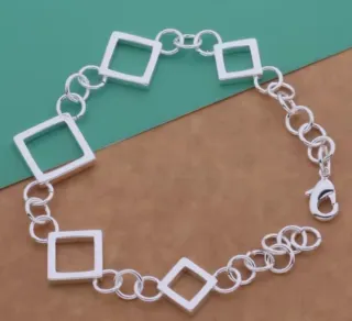 Pulsera Plata 925 Cuadrados y Círculos