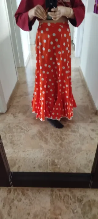 Falda flamenca naranja lunares blancos