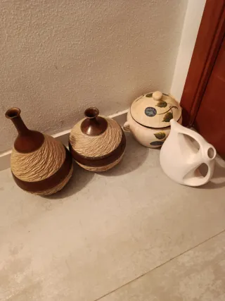 Juego de 3 jarrones y cuenco decorativos