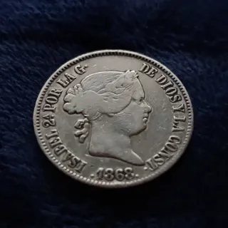 Moneda de Plata 50 centavos de Peso Isabel II 1868