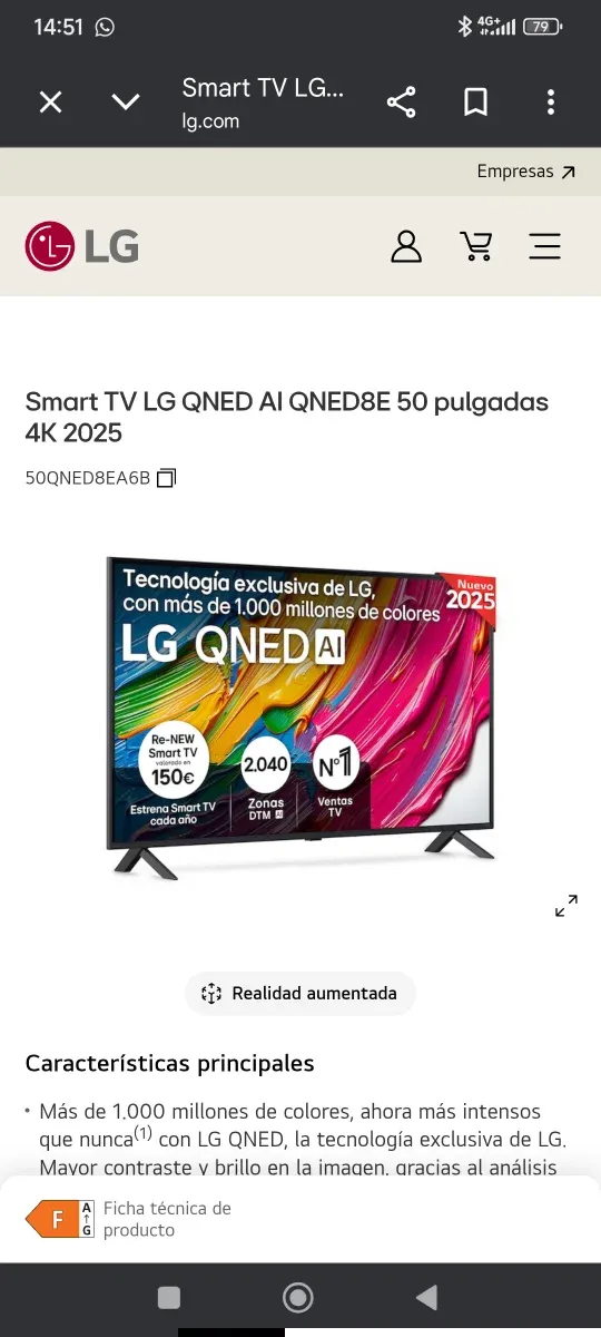 TV LG QNED 50 Sin Abrir
