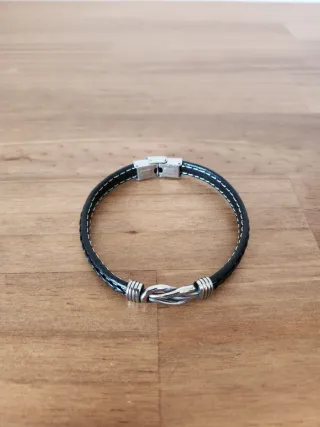 Pulsera Cuero Negro Nudo Marinero