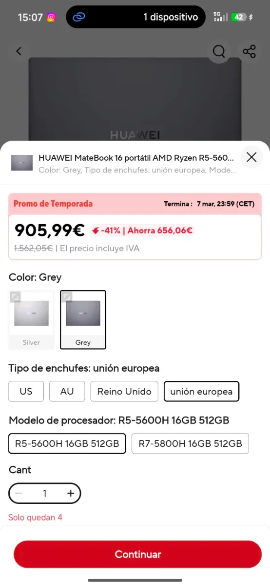 ULTIMA OFERTA!!! Huawei MateBook 16 Gris/Plata