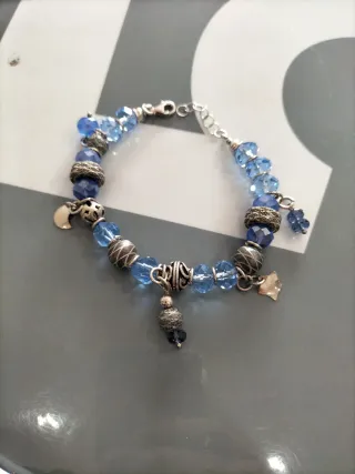 Pulsera plata mujer azul con charms nueva.