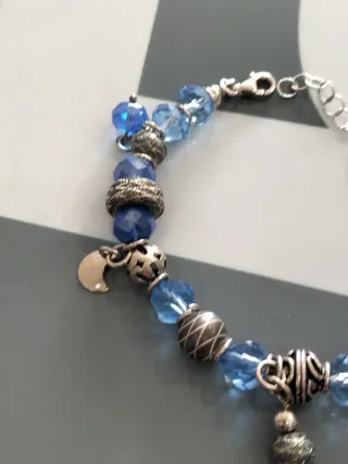 Pulsera plata mujer azul con charms nueva.