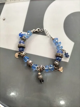 Pulsera plata mujer azul con charms nueva.