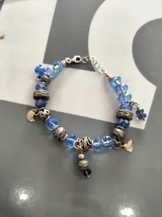 Pulsera plata mujer azul con charms nueva.