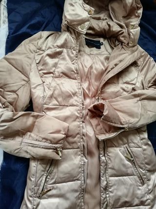 Abrigo TINTORETTO largo PLUMAS dorado L cremallera