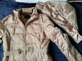 Abrigo TINTORETTO largo PLUMAS dorado L cremallera