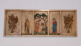 Cuadro religioso relieve tallado rústico