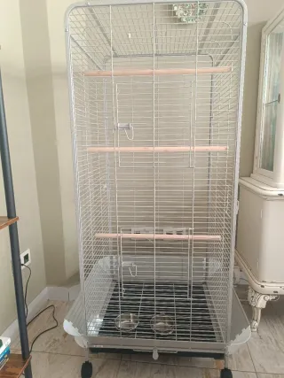 Jaula para loro grande plateada