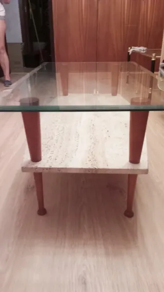 Mesita de centro cristal y piedra