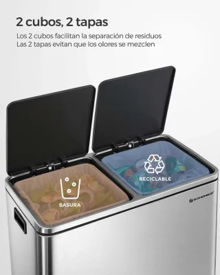 Papelera, Cubo de Basura Doble Songmics LTB60NL