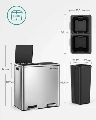 Papelera, Cubo de Basura Doble Songmics LTB60NL