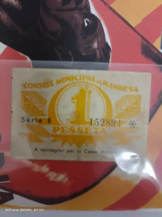 Billete 1 Peseta Consell Municipal Manresa