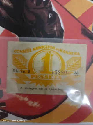 Billete 1 Peseta Consell Municipal Manresa