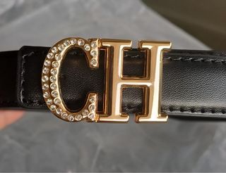 Cinturón CH Negro y Dorado con Cristales