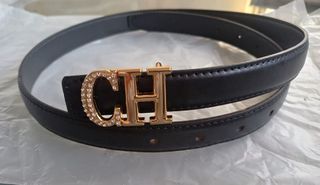 Cinturón CH Negro y Dorado con Cristales