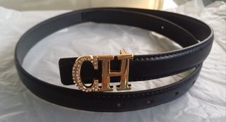 Cinturón CH Negro y Dorado con Cristales
