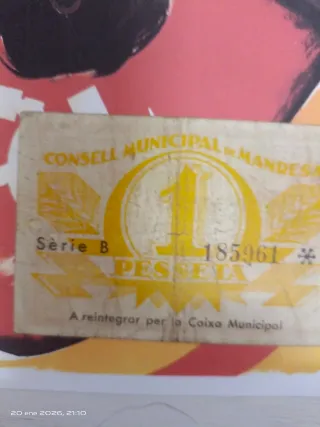 Billete 1 Peseta Manresa